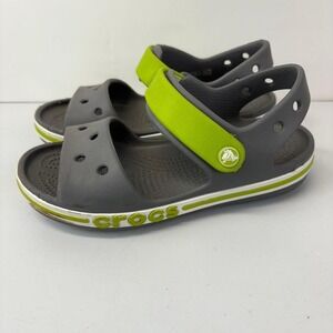 Crocs Bayaband Kids Size C13 Gray Green White Hook Loop Adjustable Sandals